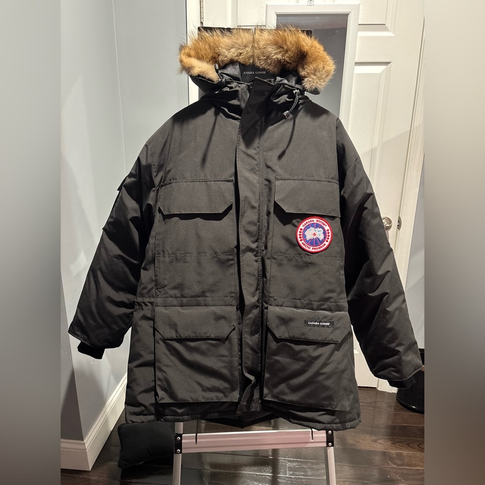 Canada Goose Black Hooded Parka with Fur Trim- Men’s